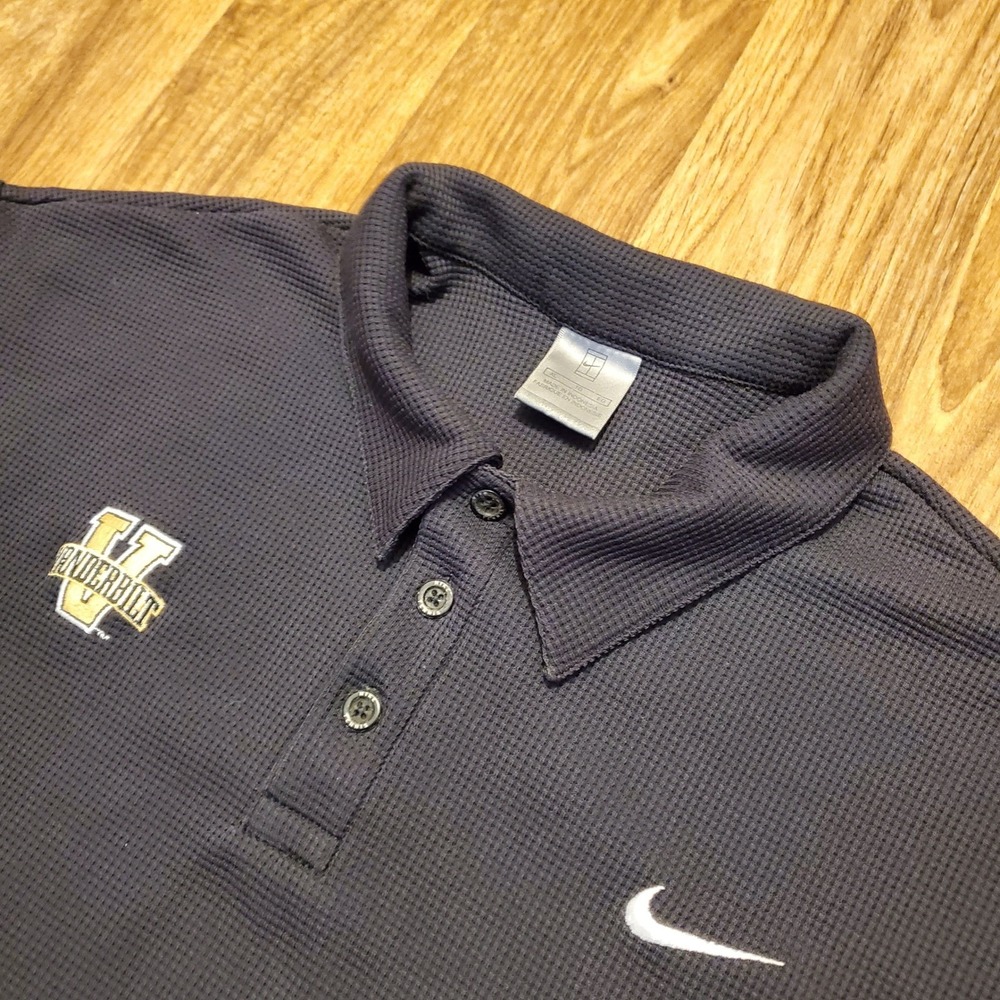 Vtg Nike Tennis Vanderbilt Commodores Polo Shirt Men XL Black Dri-Fit‎ Waffle